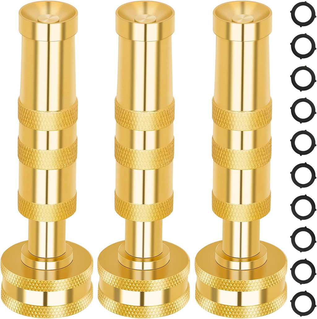 AUTOMAN Brass Hose Nozzle - High Pressure Jet Nozzle 4 Count (2 Set), Heavy Duty Water Hose Sprayer Sweeper with Hose Shutoff Valve, 3/4” GHT Nozzles for Garden Hose, Car Wash, Extra 10 Rubber Washers