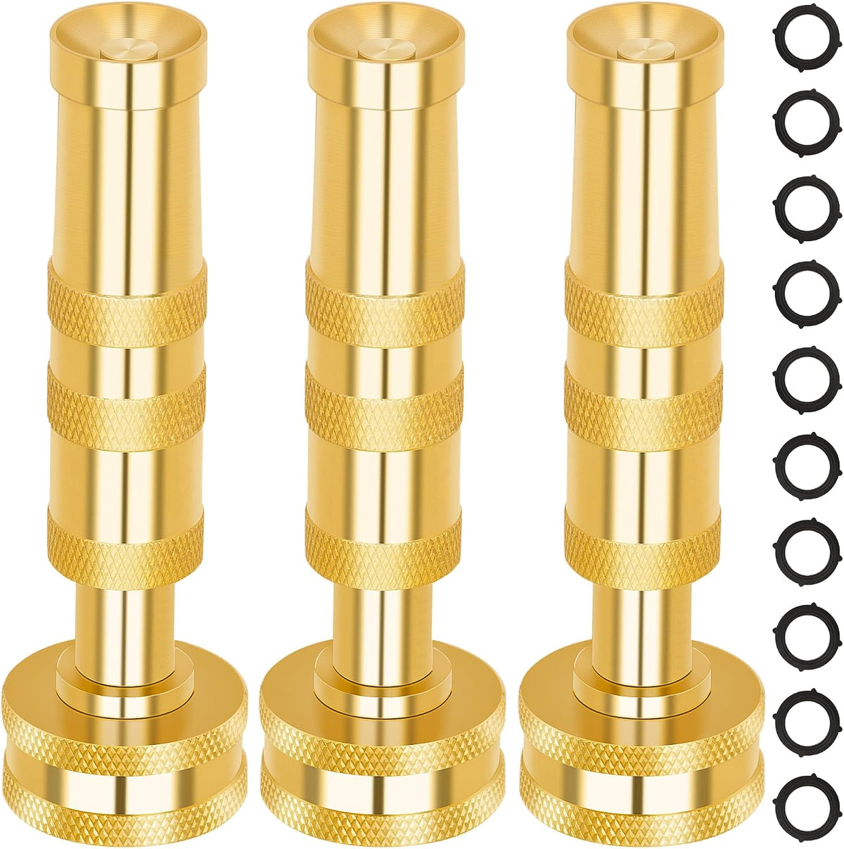 AUTOMAN Brass Hose Nozzle - High Pressure Jet Nozzle 4 Count (2 Set), Heavy Duty Water Hose Sprayer Sweeper with Hose Shutoff Valve, 3/4” GHT Nozzles for Garden Hose, Car Wash, Extra 10 Rubber Washers