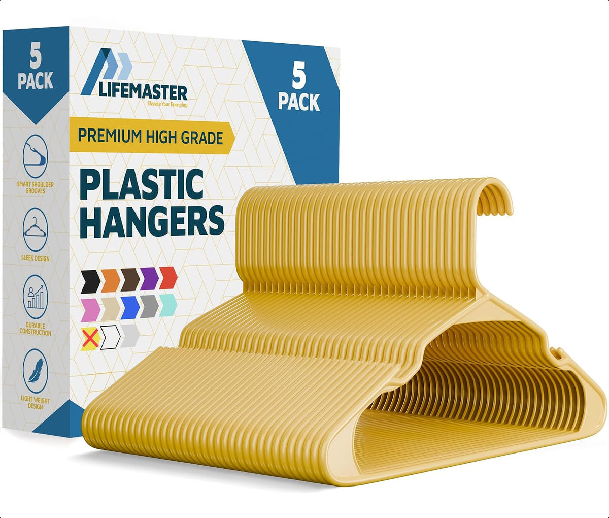 Lifemaster Plastic Clothes Hanger Set - 30 Pieces Versatile, Lightweight, Space-Saving, Non-Slip, Slim Designed, Dry and Wet Clothes Hanger Set - White