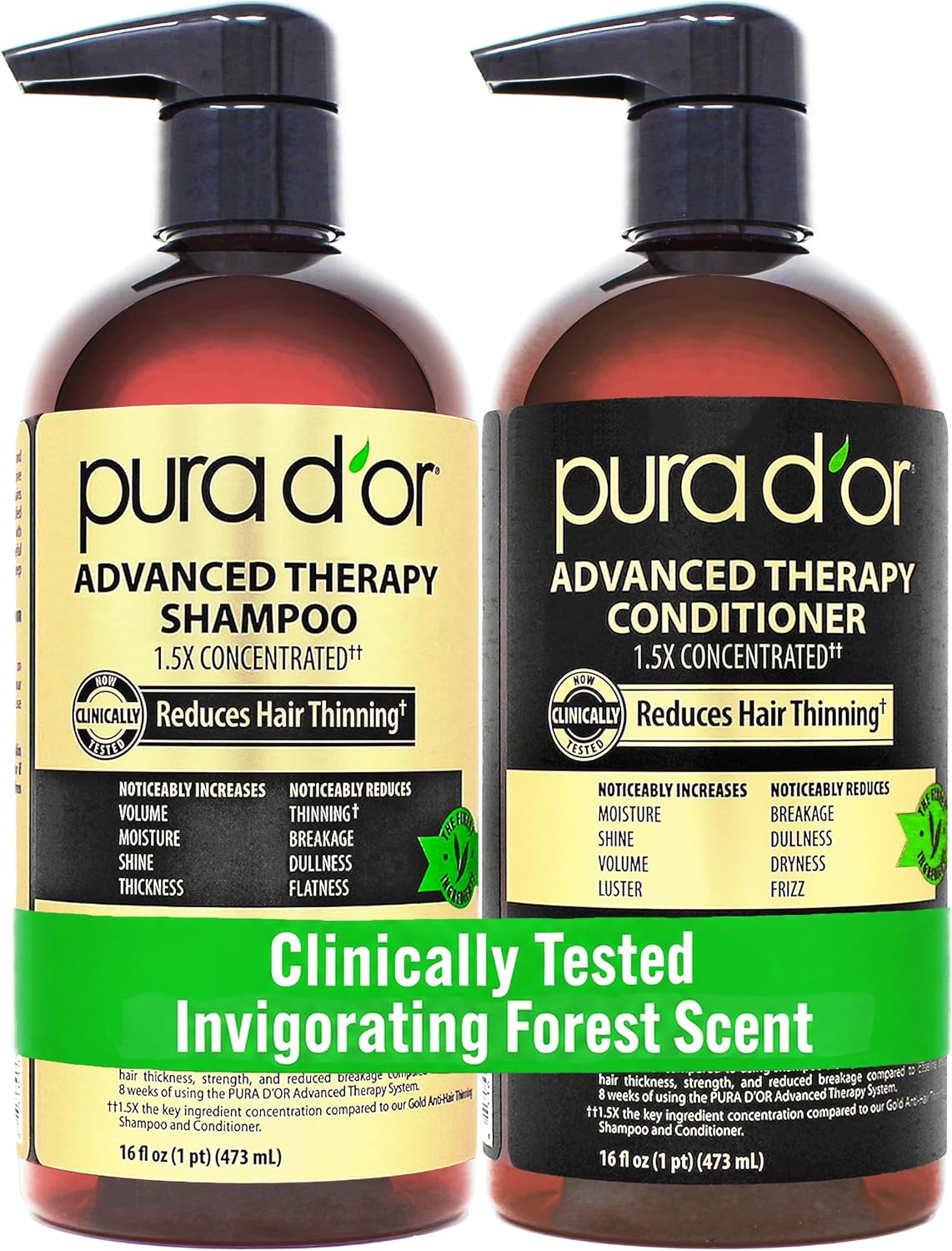 PURA D'OR Advanced Therapy Biotin Shampoo & Conditioner Set, 16oz x2