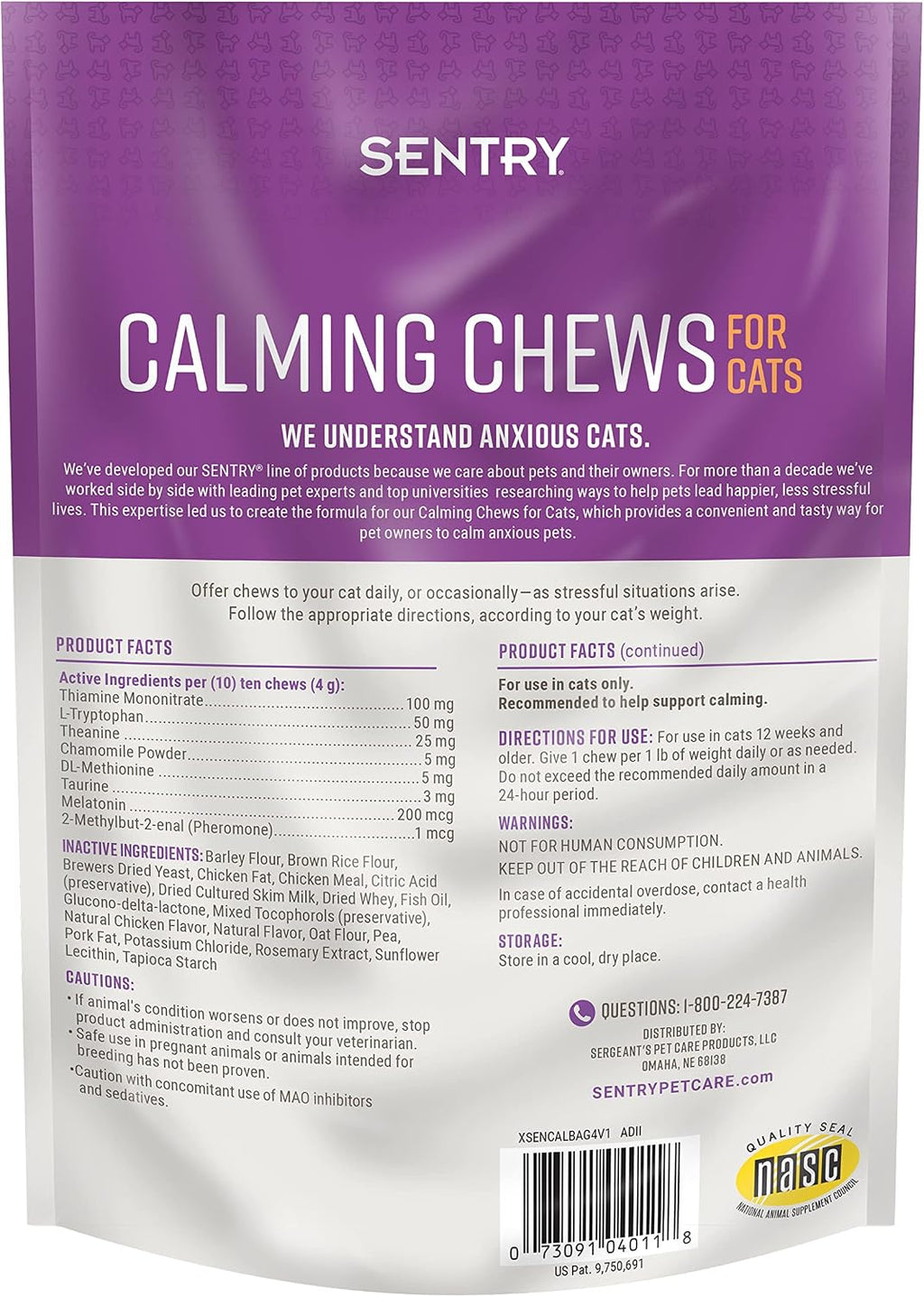 Sentry Calming Chews for Cats, Pheromone Stress Aid, 4oz