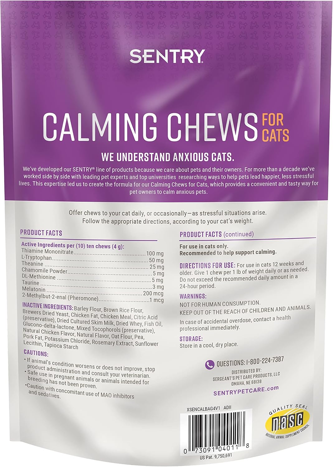 Sentry Calming Chews for Cats, Pheromone Stress Aid, 4oz