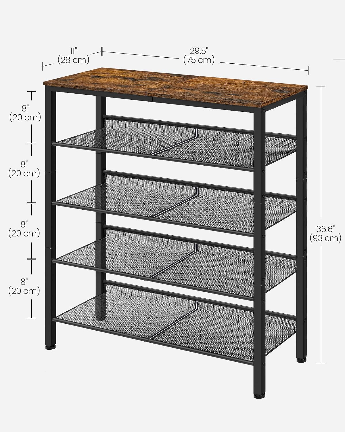 VASAGLE 5-Tier Shoe Rack, Adjustable, Freestanding