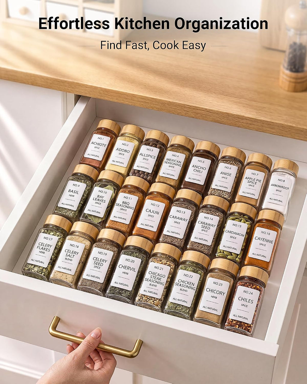 24 Pack Glass Spice Jars: 492 Lables & Pepper Grinder
