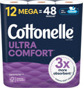 Cottonelle Ultra Comfort Toilet Paper, 12 Mega Rolls (48 Regular Rolls), 244 Sheets per Roll