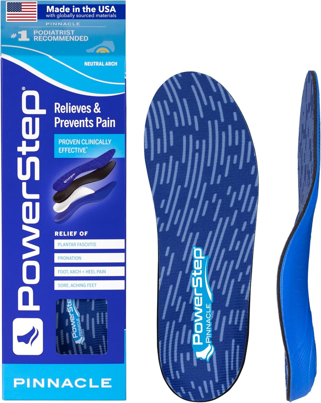 PowerStep Pinnacle Insoles, Plantar Fasciitis Relief (M 10-10.5, W 12-12.5)