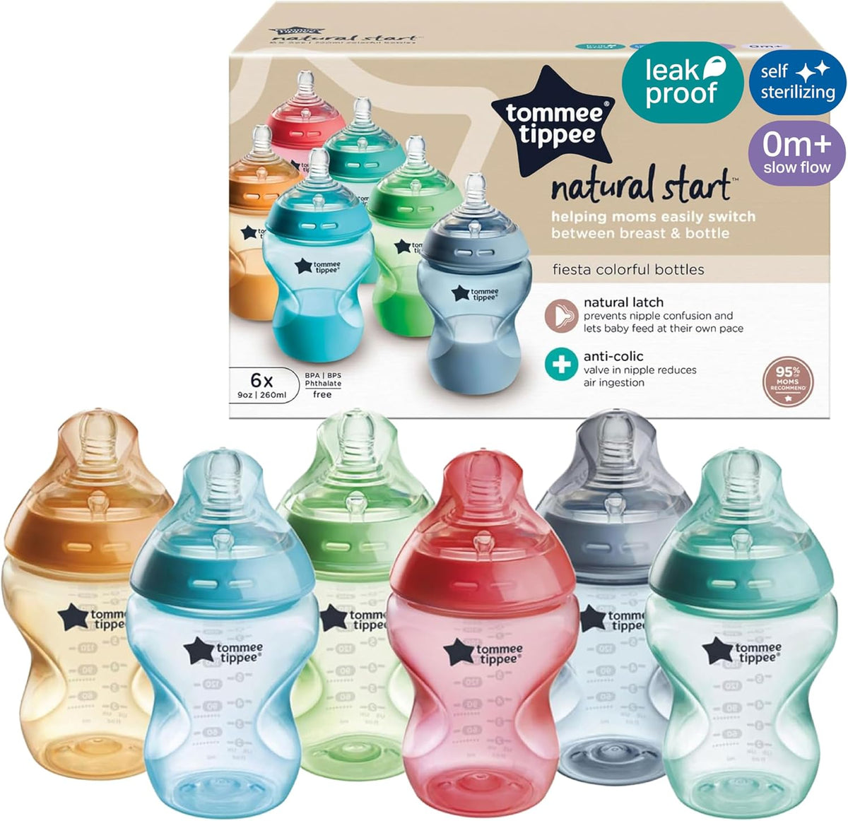 Tommee Tippee Natural Start Baby Bottles, Anti-Colic, 0m+, 9oz