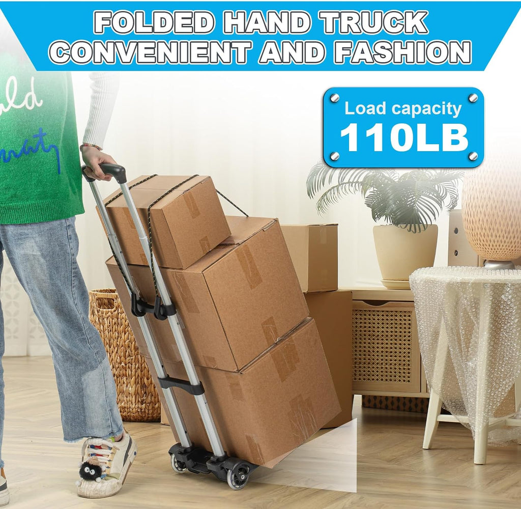 Vsaikeo Small Folding Hand Truck Dolly with 2 Wheels, Foldable Luggage Cart