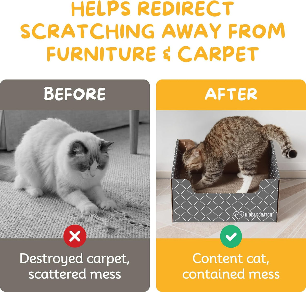 Hide & Scratch Cardboard Cat Scratcher Box & Bed Dark Grey Diamond Pad