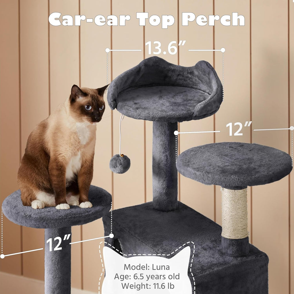 Yaheetech 54in Cat Tree Tower, 2 Caves, Kitten-Ear Perch & Scratching Posts
