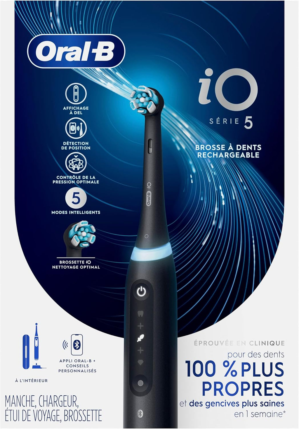 Oral-B Rechargeable Electric Toothbrush, iO5 Customizable Clean, 5 Cleaning Modes, Visual Pressure Sensor to Protect Gums, Travel Case, Black