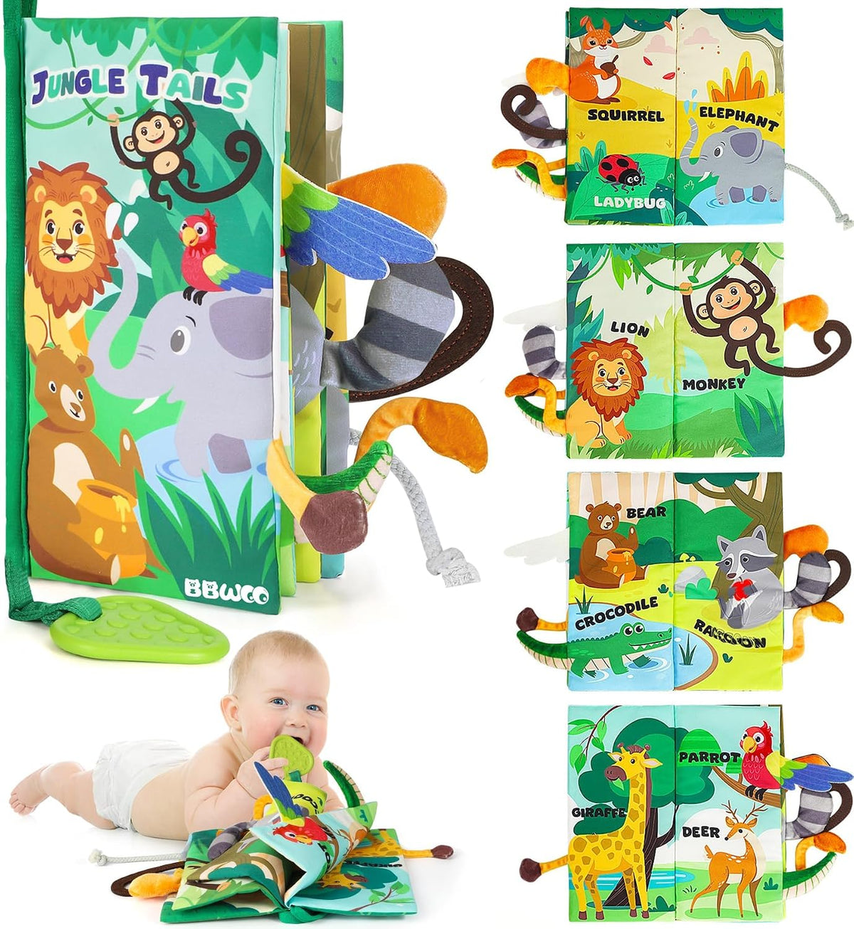 BBWOO Soft Baby Book Toy, Touch and Feel Sensory Crinkle Book with Teether