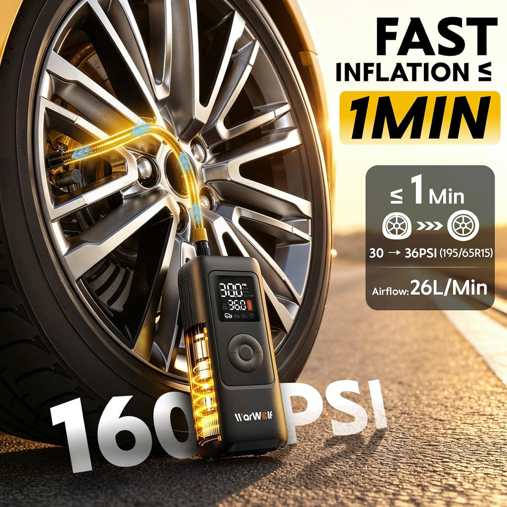 Smart Tire Inflator, Auto Shut-Off at Target PSI, Portable Air Compressor