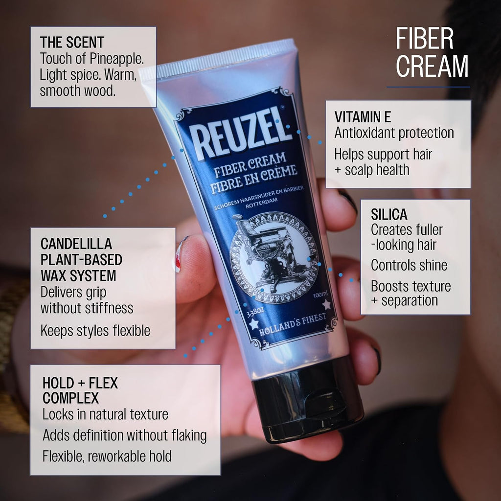 Reuzel Fiber Cream, Provides a Low Shine Finish, 3.38 oz