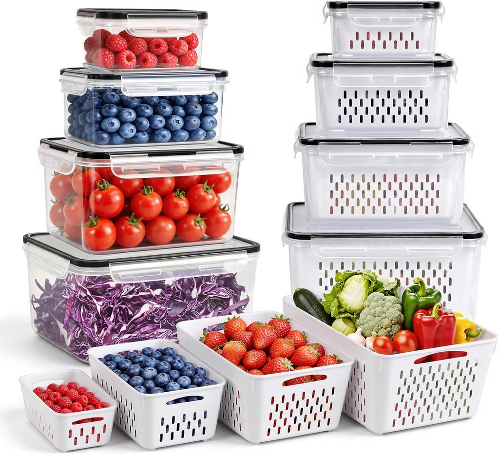 8 PCS Fruit Storage Containers for Fridge, Leakproof Produce Containers