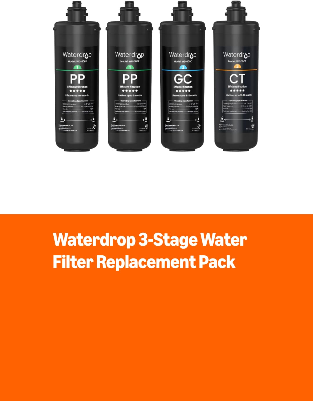 Waterdrop 2PPGCCT Replacement Filter for TSA & TSB, 1-Year Replacement Pack