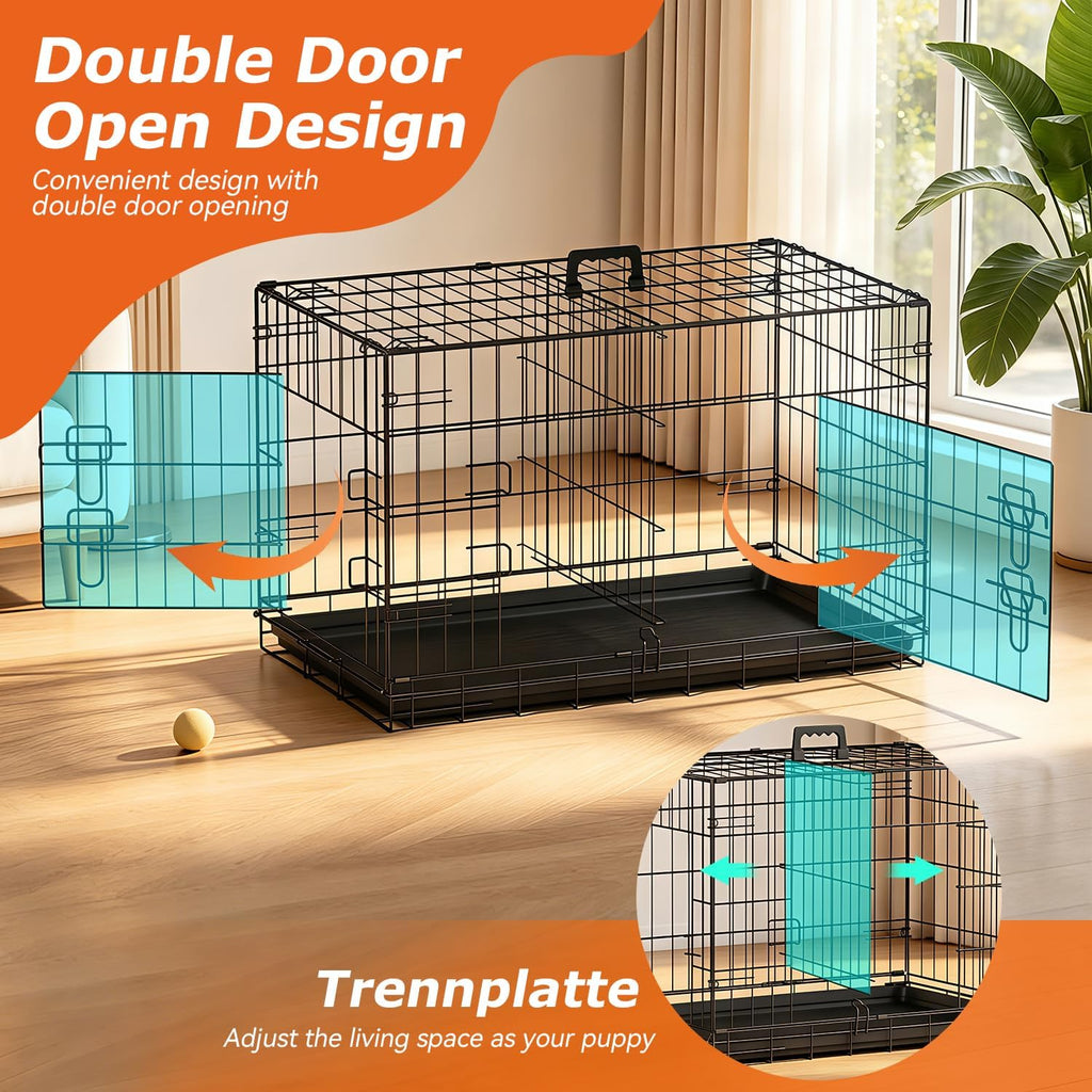 FDW | 30" Foldable Metal Dog Crate | Black | Cage for Medium Dogs