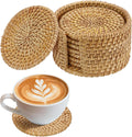 Handmade Rattan Coasters Set of 6 with Holder, Farmhouse Home Decor