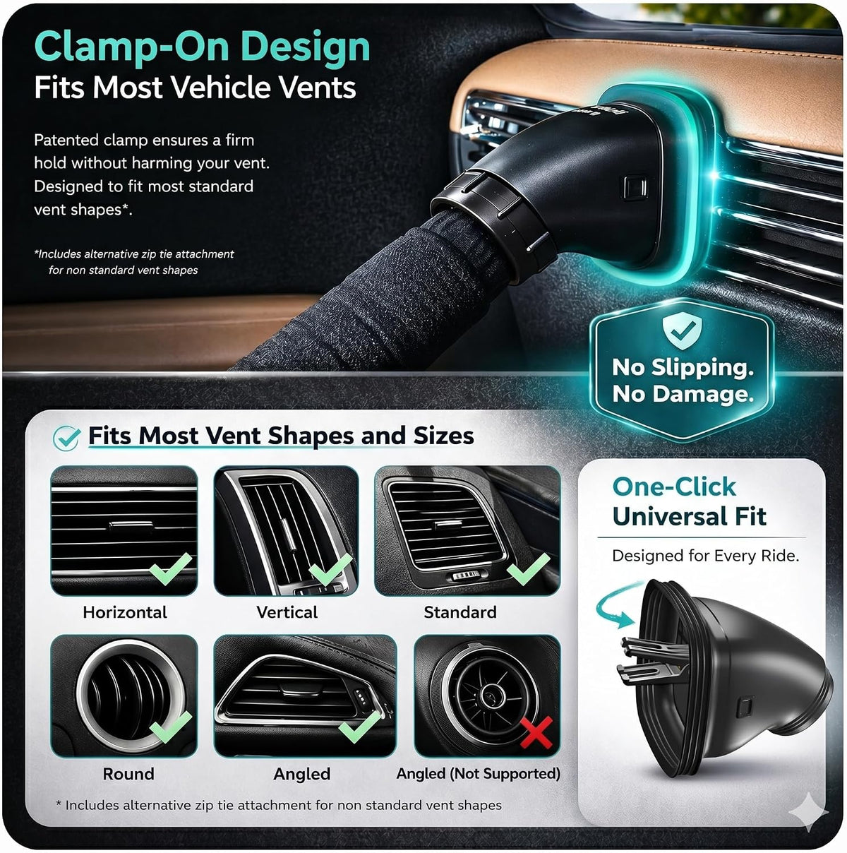 Car AC Vent Extender, Directs Air to Kids & Pets, Extends to 10 FT