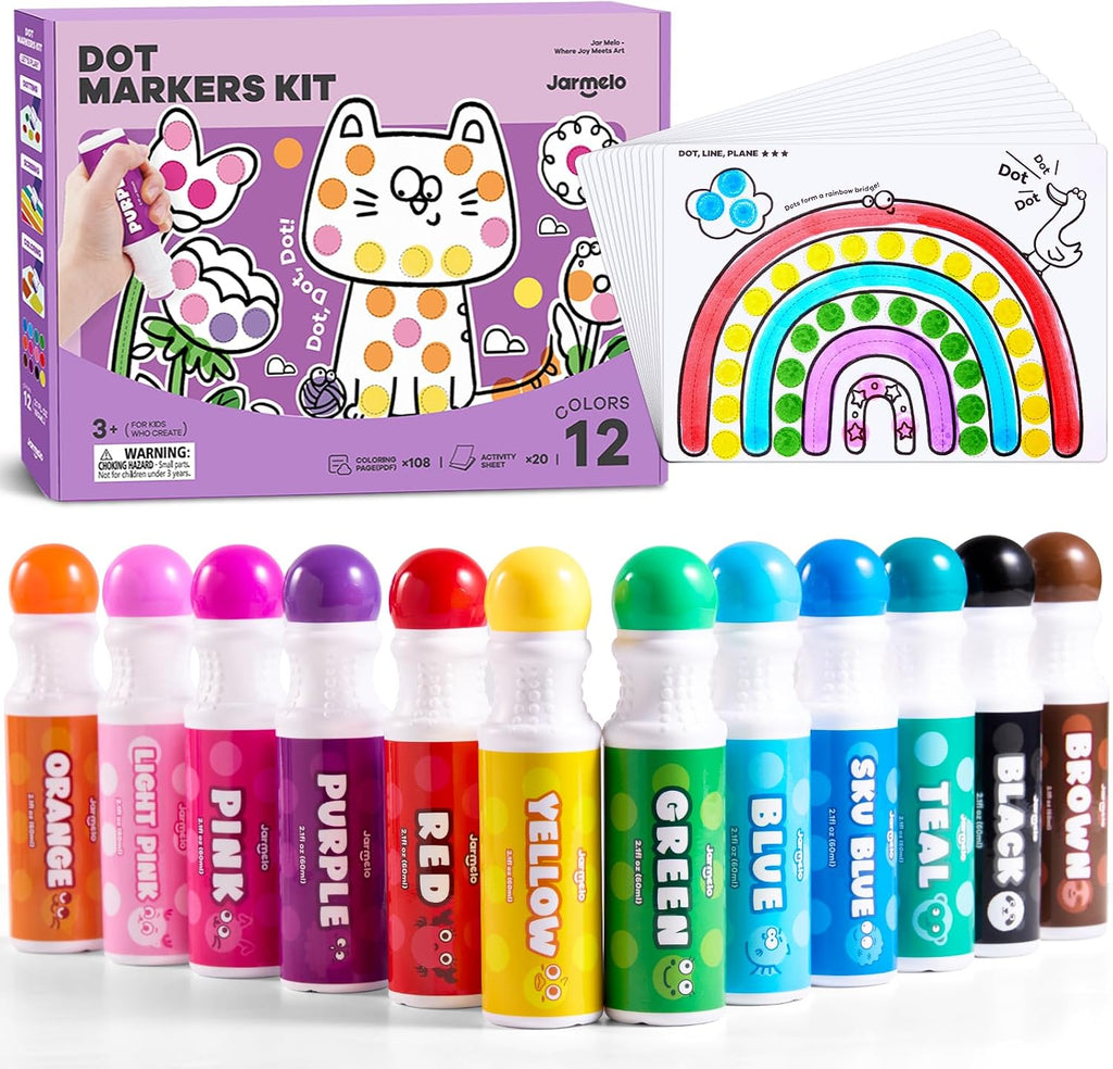 Jar Melo Washable Dot Markers for Toddlers, 6 Colors, Large 60ML