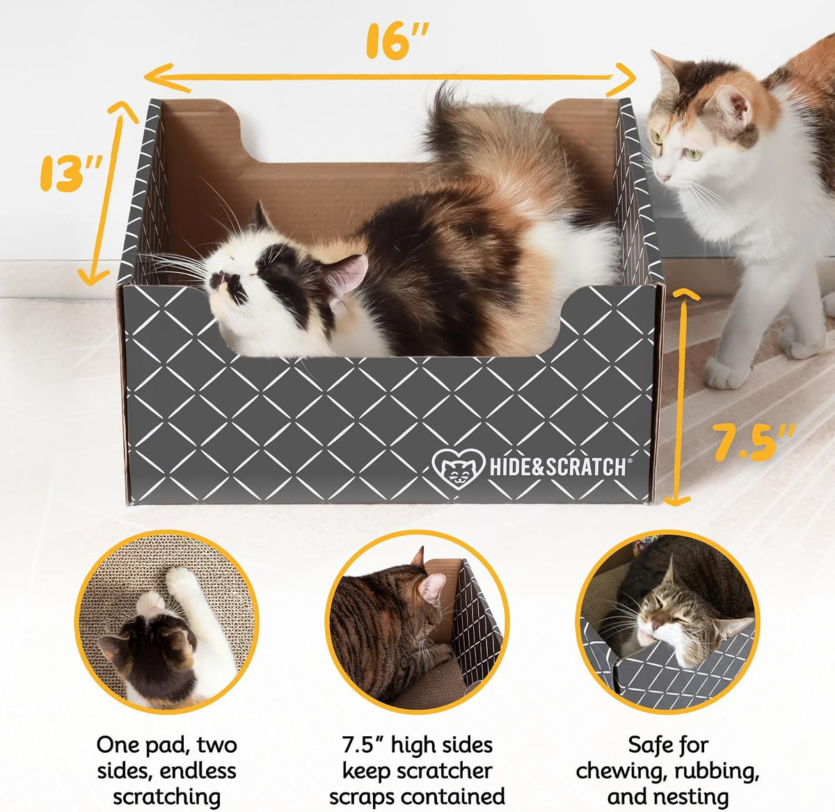 Hide & Scratch Cardboard Cat Scratcher Box & Bed Dark Grey Diamond Pad