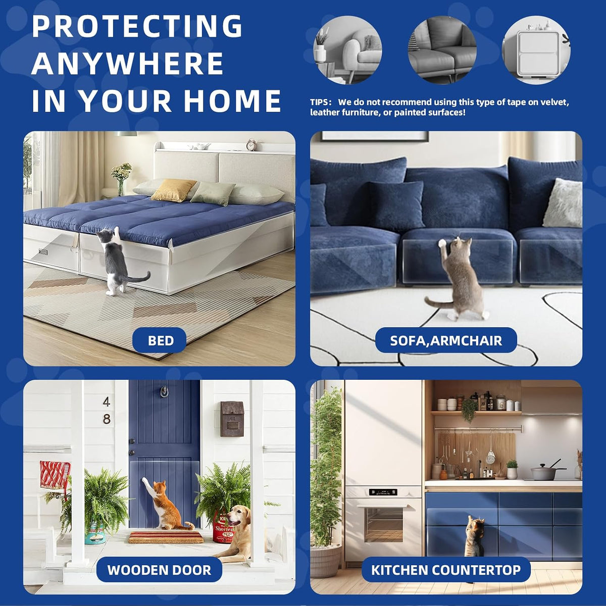 TOOSOFt Anti Cat Scratch Furniture Protector Clear Vinyl 196.9"x16.5"