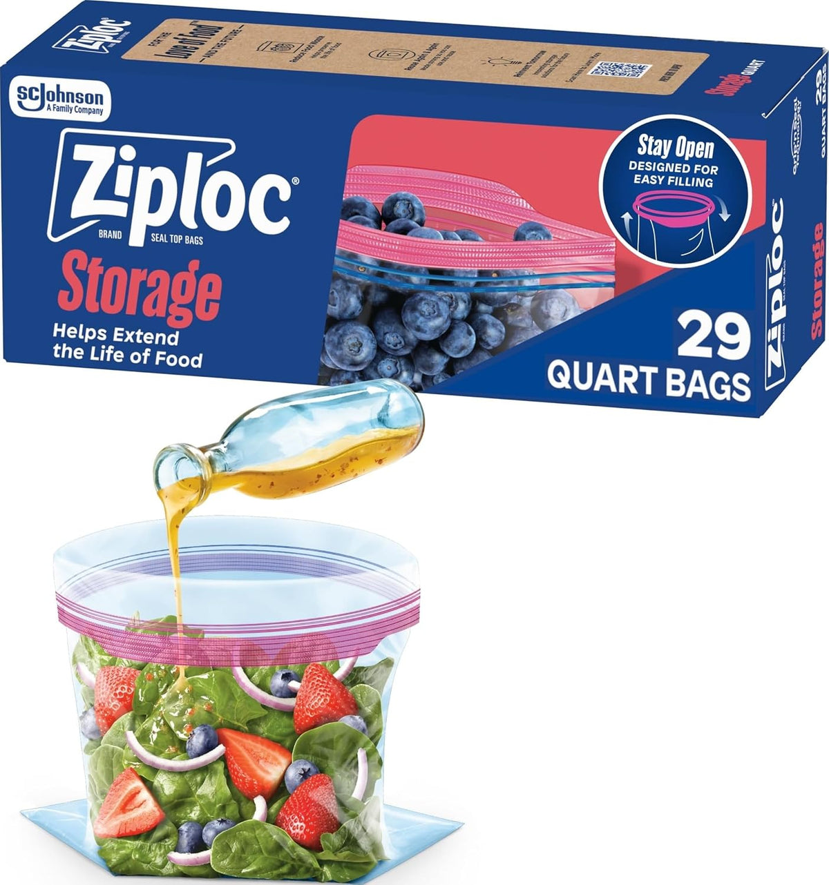 Ziploc Quart Food Storage Bags, 136 Total Bags (34 Count, 4-Pack)