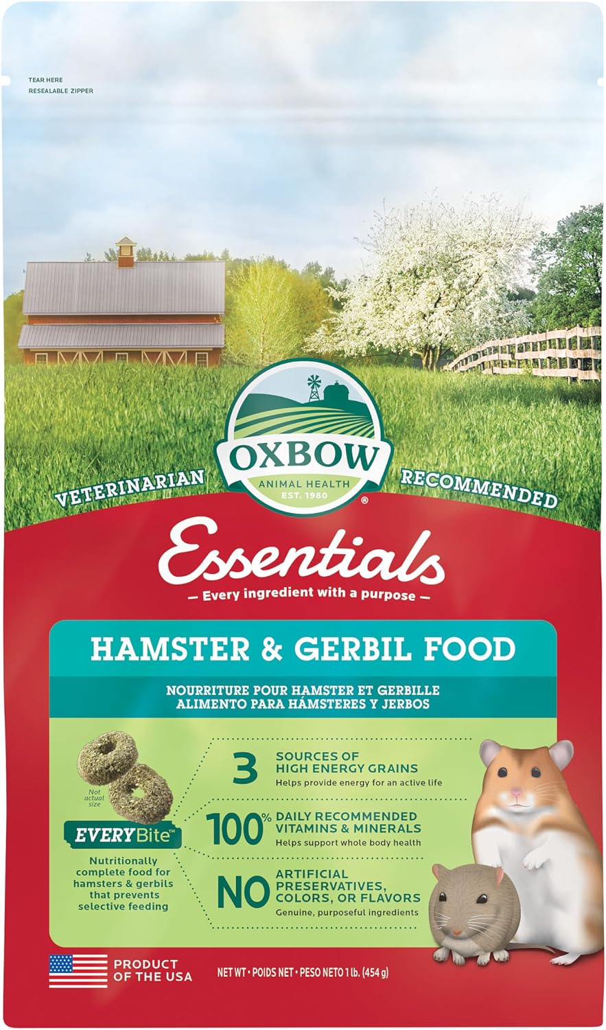 Oxbow Essentials Hamster Food & Gerbil Food, Hamster Pellets, Uniform, 1 lb