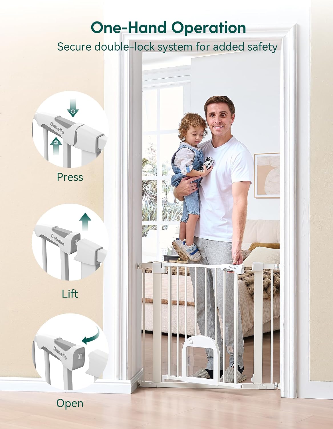 Babelio Baby Gate with Adjustable Cat Door, CatPrivilege III, 29-43"