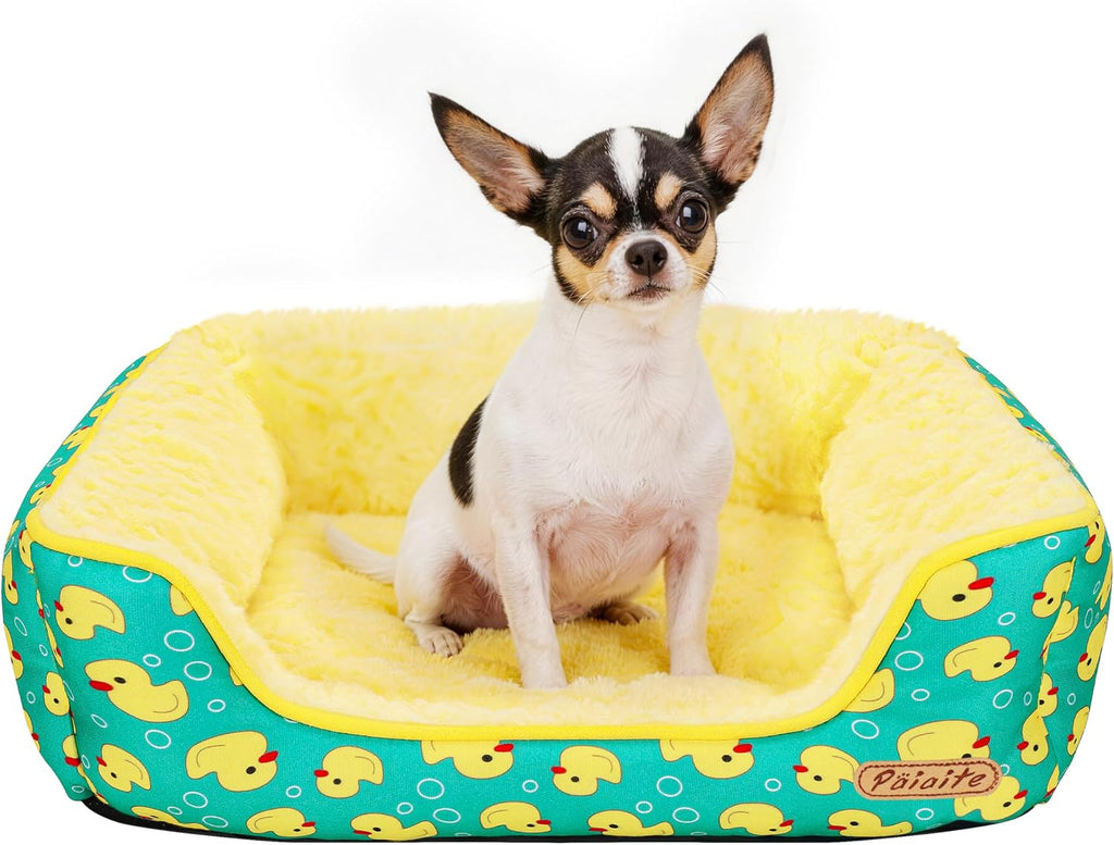 Rectangle Washable Dog Bed for Large, Medium & Small Dogs – Soft Calming Puppy Beds, Durable Warm Pet Sofa with Non-Slip Bottom for Indoor Use.Pink S Size (18.9"x18.9"x6.3")