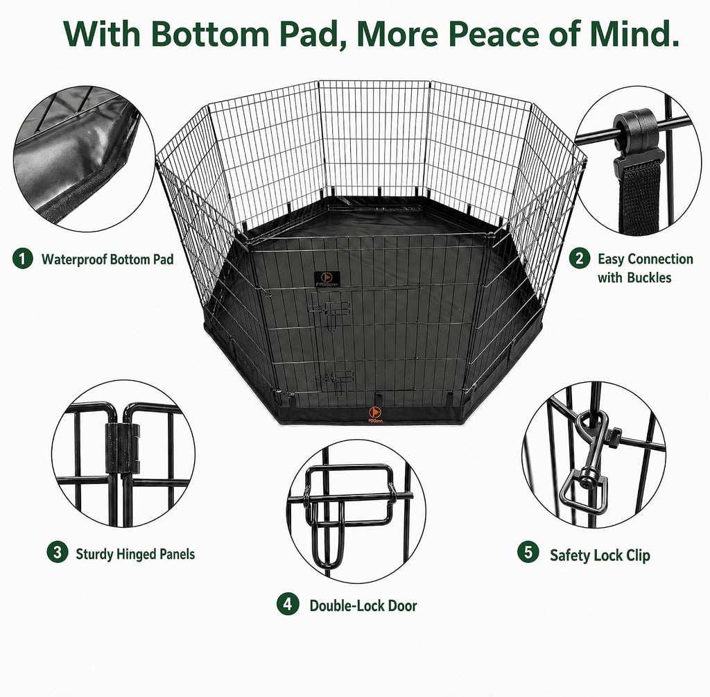 PJYuCien Puppy Playpen with Bottom Pad and Door, 8 Panels 24" H, Black