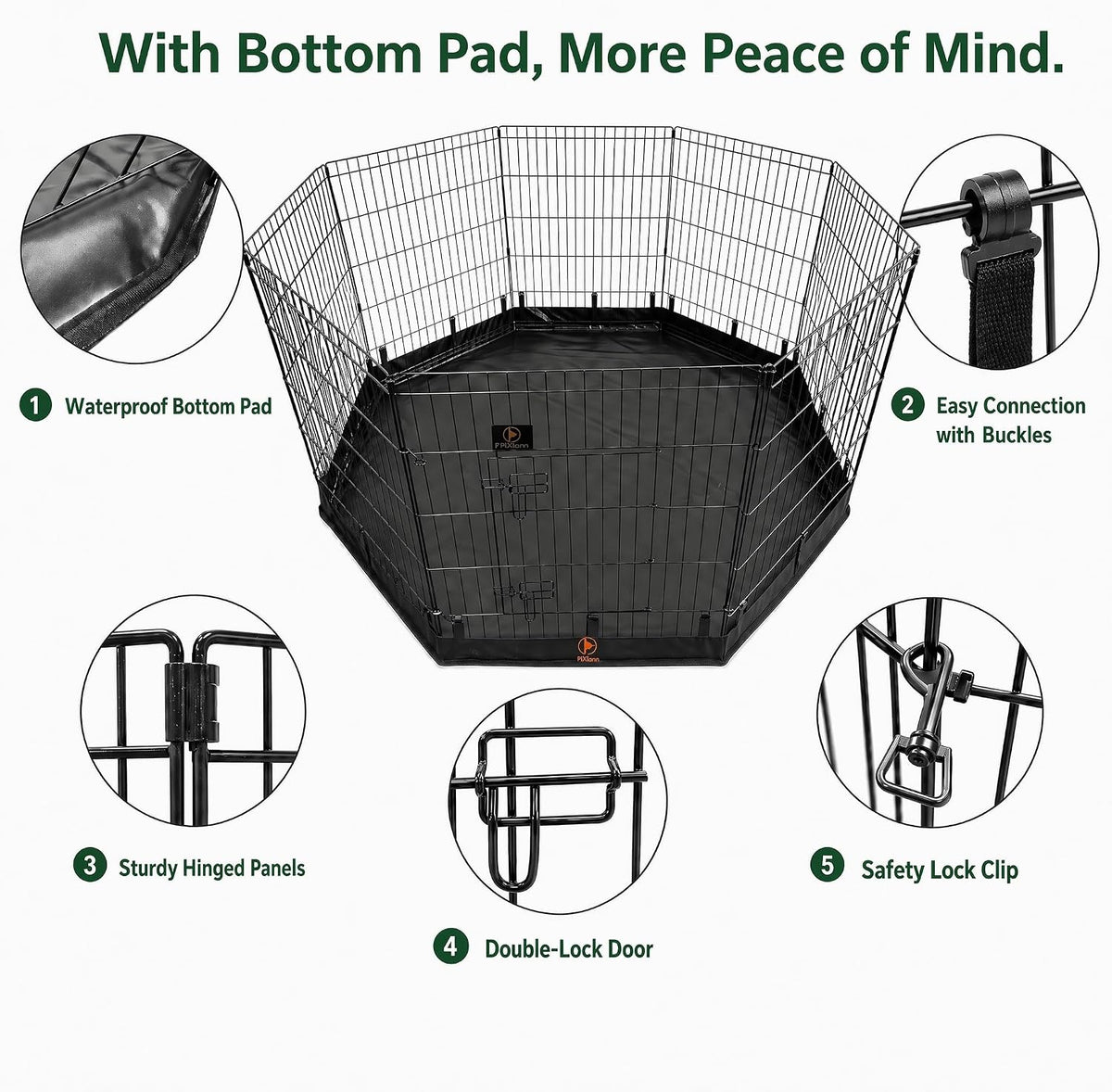 PJYuCien Puppy Playpen with Bottom Pad and Door, 8 Panels 24" H, Black
