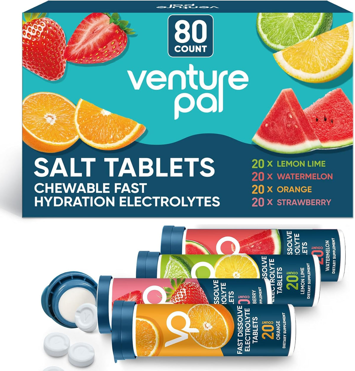 Venture Pal Chewable Electrolyte Tablets, 80 Count, Fast-Dissolve, Variety