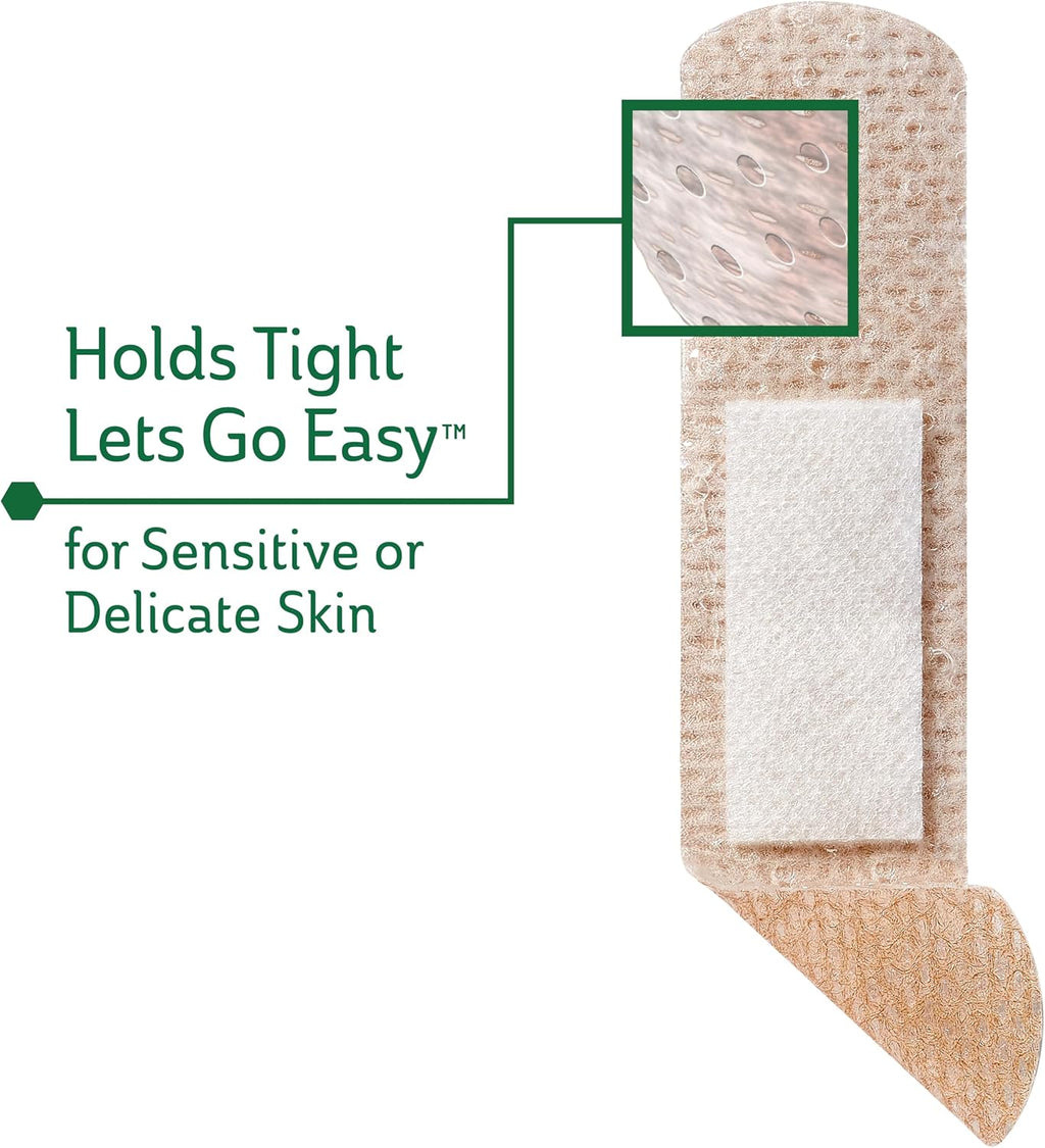 CURAD Truly Ouchless!® Silicone Bandages, .75" x 3", For Sensitive or Delicate Skin, Flexible Fabric, Protects Scrapes, Cuts & Burns, 20 Count