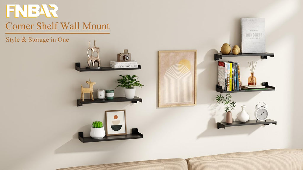 Floating Shelves for Wall, Shelves for Decor Storage,6Pcs 16'',Black