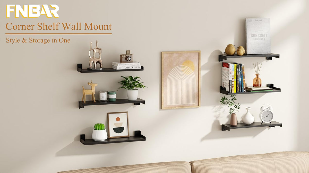 Floating Shelves for Wall, Shelves for Decor Storage,6Pcs 16'',Black