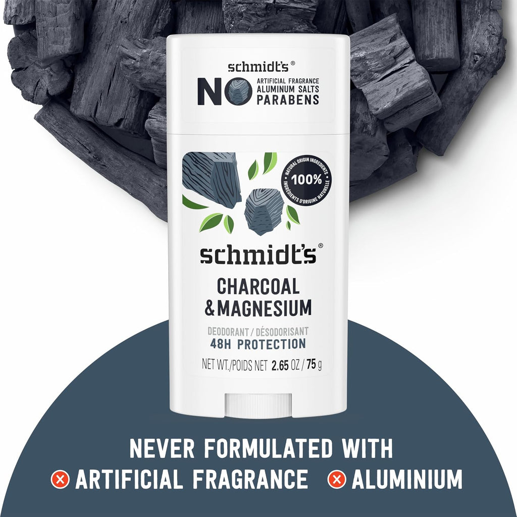 Schmidt's Aluminum-Free Vegan Deodorant Charcoal & Magnesium with 2.65 oz