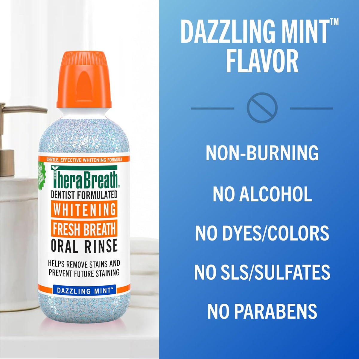 TheraBreath Whitening Mouthwash, Dazzling Mint, 16 oz, 2-Pack