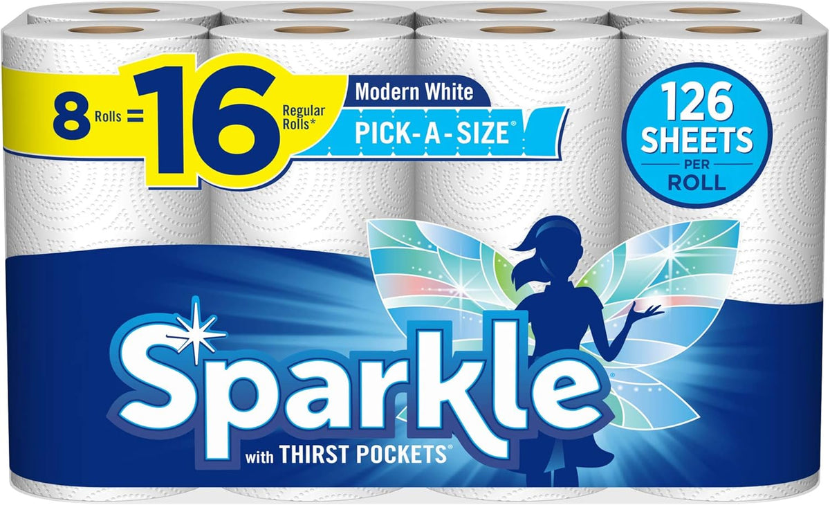Sparkle Tear-A-Square Paper Towels, 12 Double Rolls - Strong 2-Ply Towels for Kitchen Cleanup and Everyday Messes