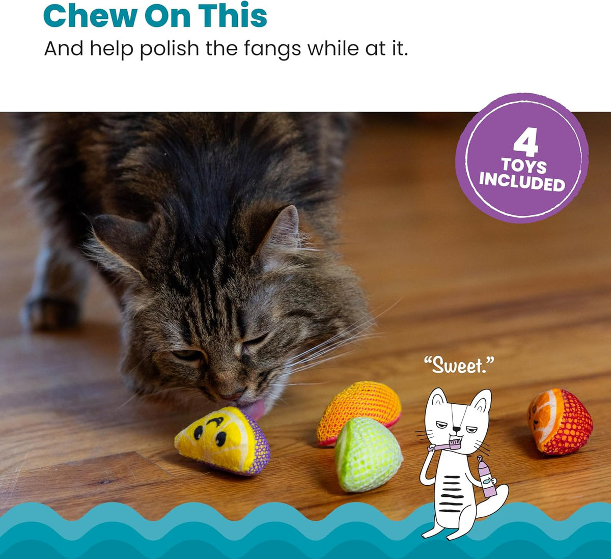 Catstages Dental Fruit Wedges Chew Cat Toys with Catnip, 5.3", 4-Pack