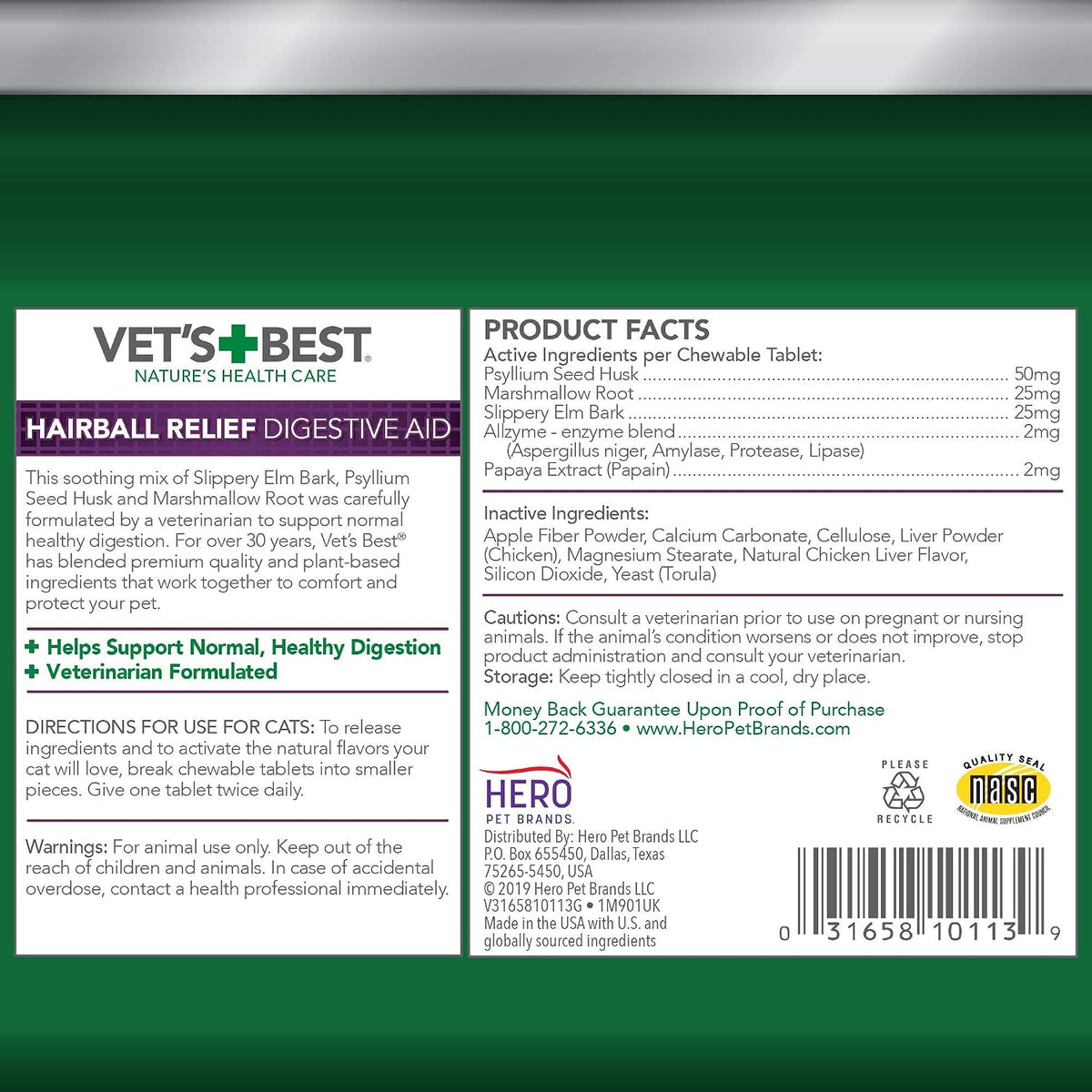 Vet's Best Cat Hairball Relief Chewable Tablets, Digestive Aid, 180 Count