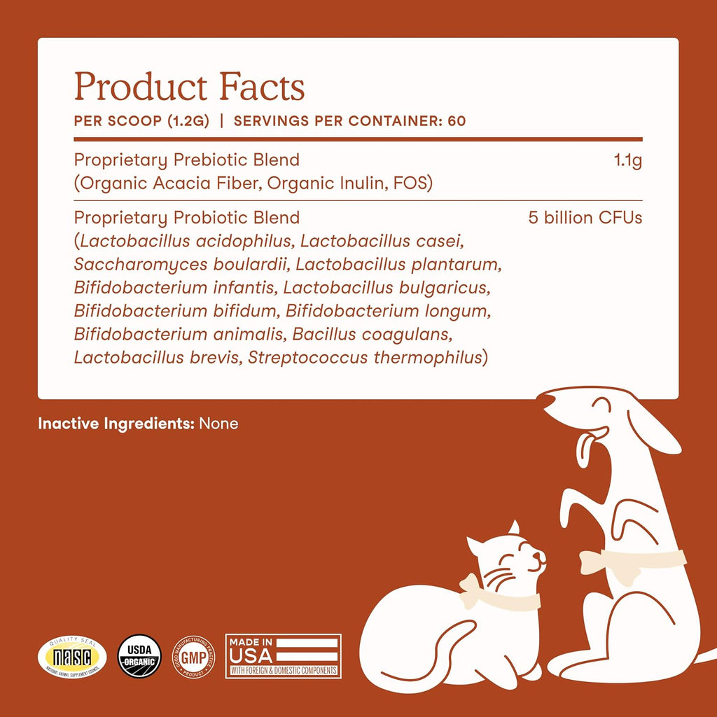 Fera Pets Organic Probiotics for Dogs & Cats with Prebiotics, 60 Scoops