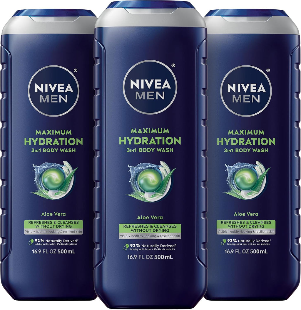 NIVEA MEN Maximum Hydration 3-in-1 Body Wash, Multipack, 3 x 16.9 FL OZ