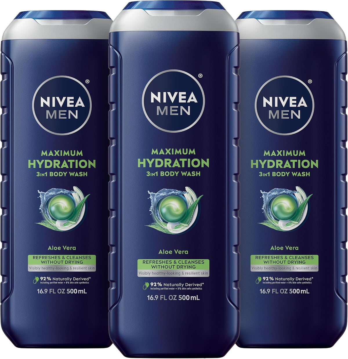 NIVEA MEN Maximum Hydration 3-in-1 Body Wash, Multipack, 3 x 16.9 FL OZ