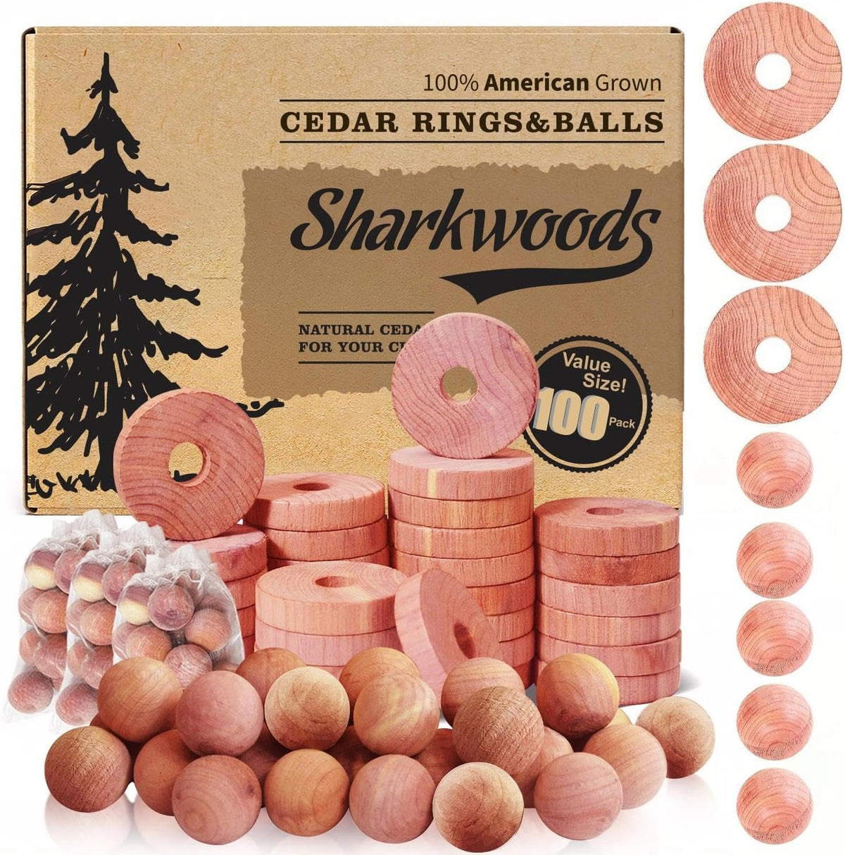 Cedar Blocks for Clothes Storage, 50 Pack, 30 Cedar Rings and 20 Balls
