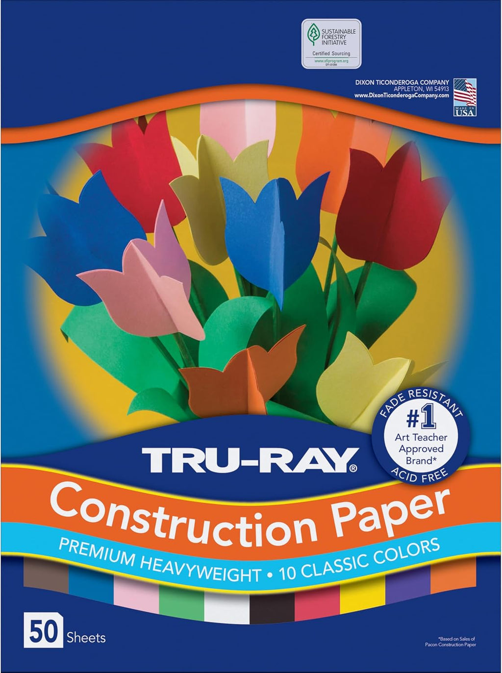 Tru-Ray Construction Paper, 10 Vibrant Colors, 9" x 12", 50 Sheets