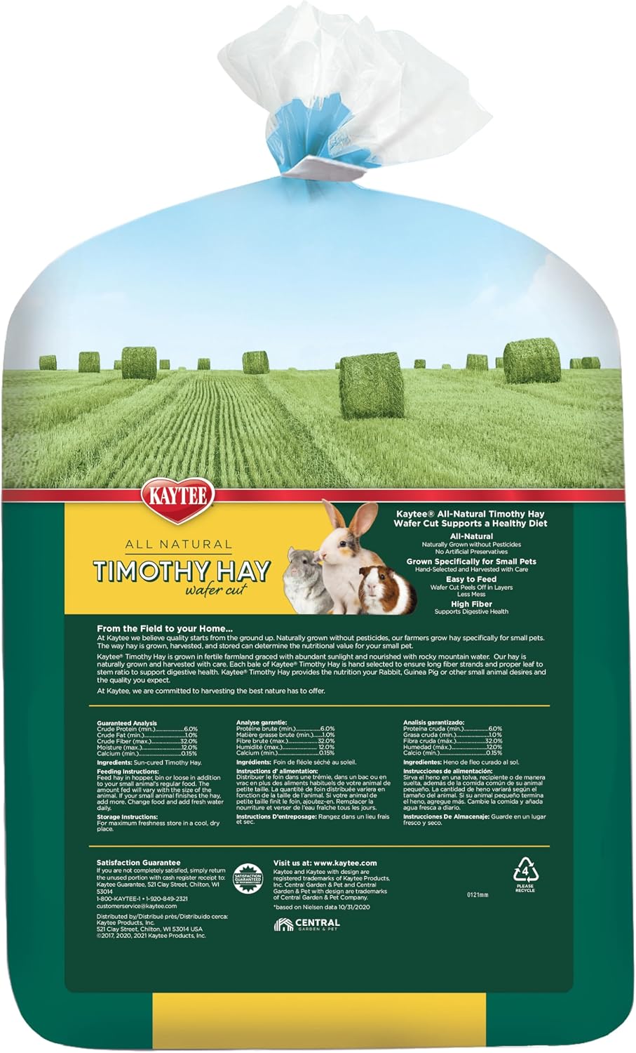 Kaytee Wafer Cut Timothy Hay for Rabbit & Guinea Pigs, 60 Ounce