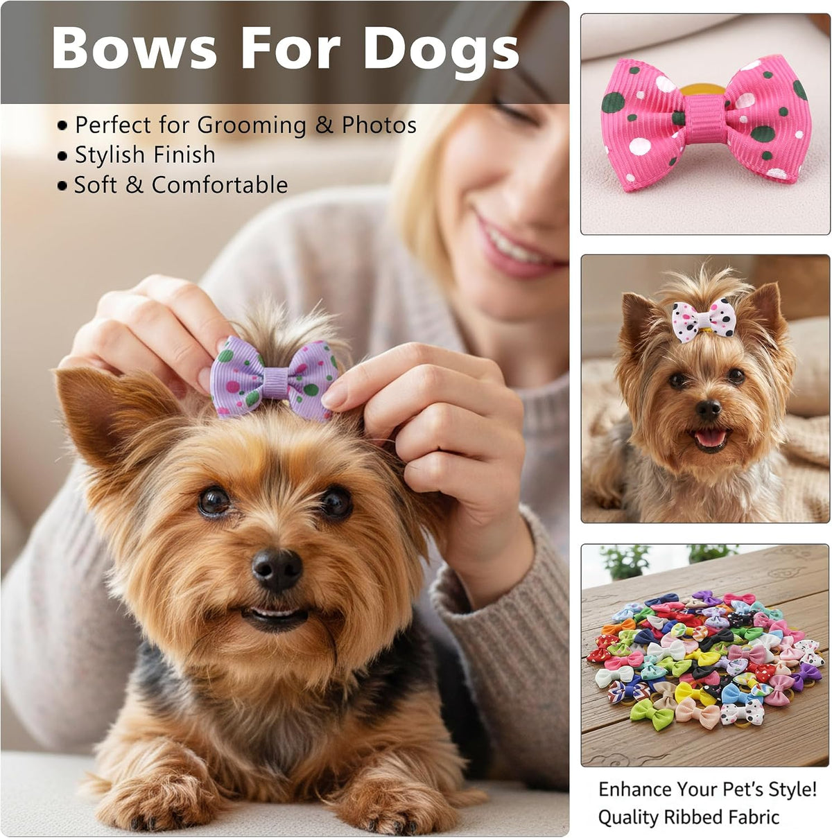 Puppy Hair Bows Small Dog Mini Rubber Bands Doggie Bowknot Pet Grooming Accessories 60pcs (30 Pairs) - Puppy Bows for Small Dogs Girl