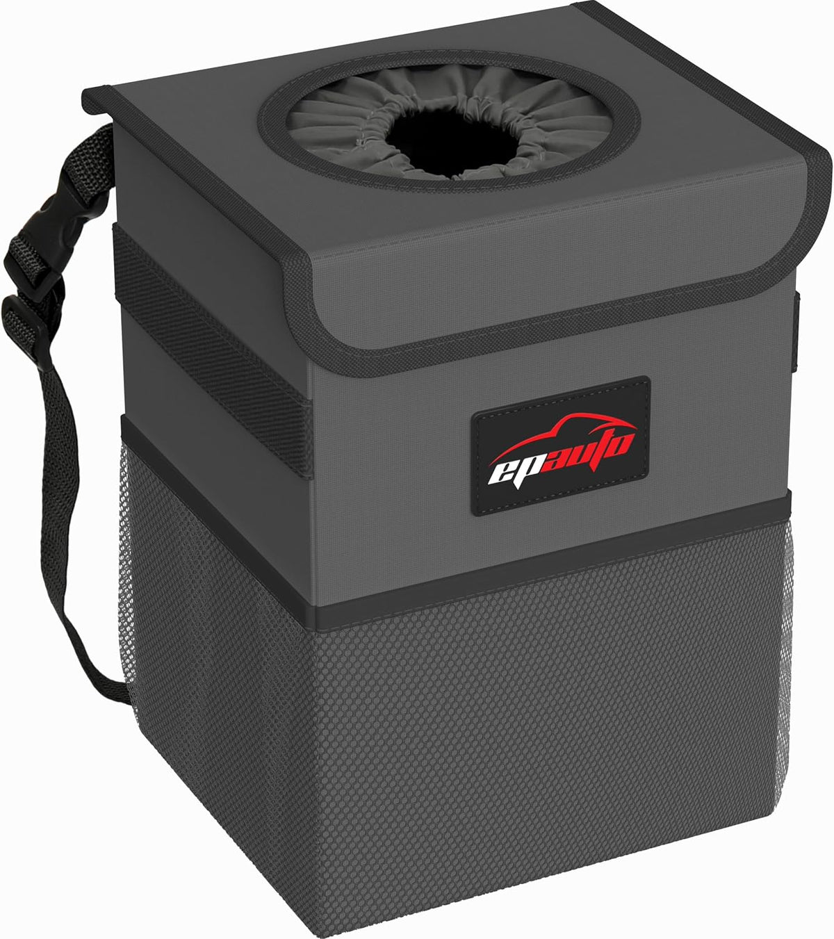 EPAuto Waterproof Car Trash Can with Lid and Pockets, 2.5 Gal, Black