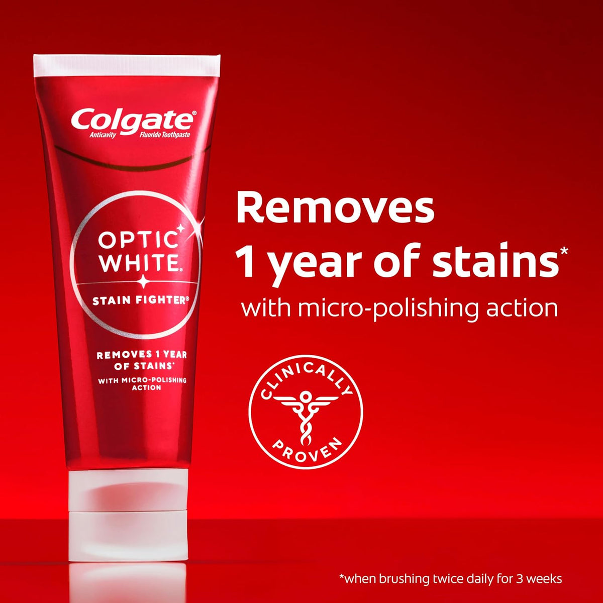 Colgate Optic White Stain Fighter Whitening Toothpaste, Mint, 4 Pack, 3.8oz